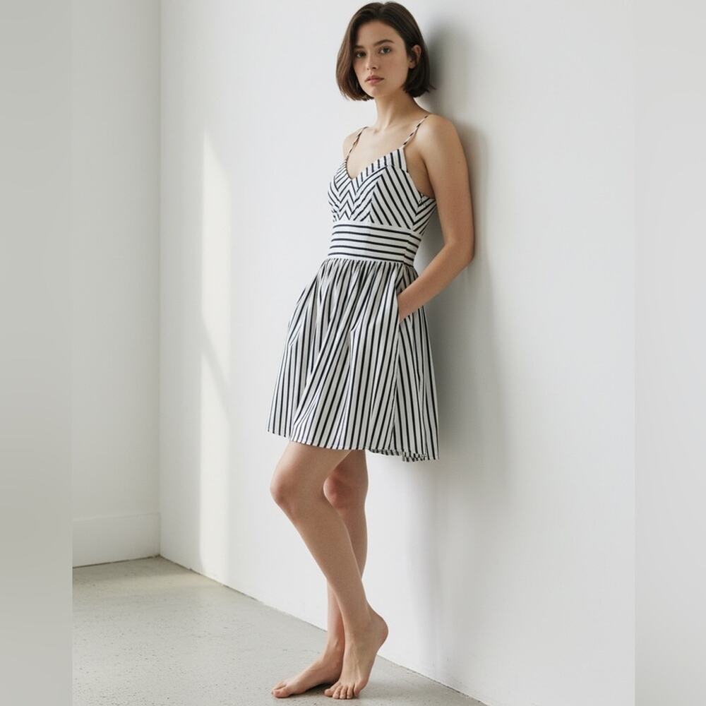 Express Black & White Striped Fit & Flare Mini Dress | Chevron & Vertical Stripe